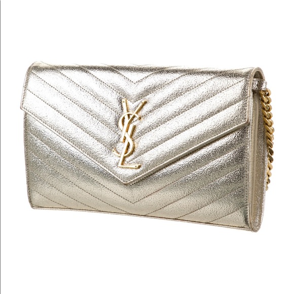 Saint Laurent Medium Gold Envelope Chain Wallet sold t - Picture 3 of 16